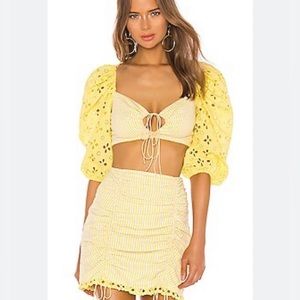 For Love and Lemons yellow gingham picnic crop top and skirt set size medium
